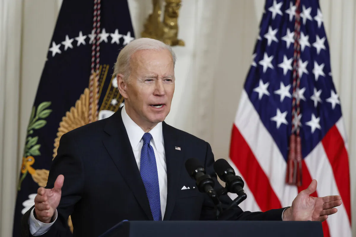 President Joe Biden speaks in the White House in Washington, on April 5, 2022. (Chip Somodevilla/Getty Images)