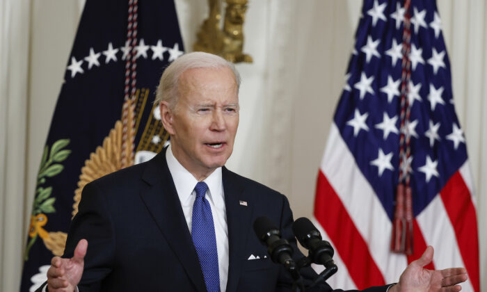 President Joe Biden speaks in the White House in Washington on April 5, 2022. (Chip Somodevilla/Getty Images)