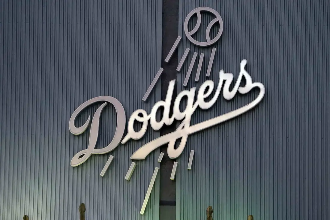A general overall view of the Los Angeles Dodgers logo at Dodger Stadium in Los Angeles, on July 15, 2020. (Kirby Lee/USA TODAY Sports via Field Level Media)