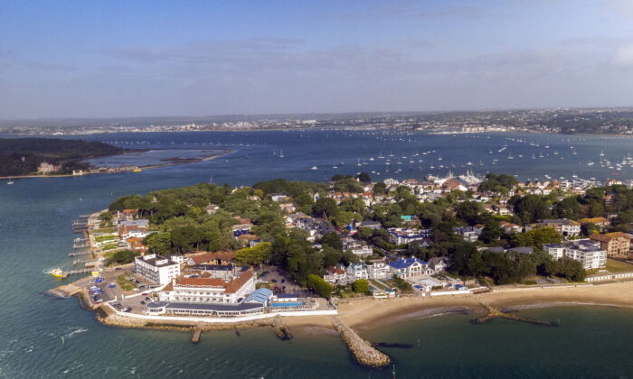 An aerial view of Sandbanks, Poole, in Dorset, southwest England on Oct. 4, 2019. (Steve Parsons/PA)