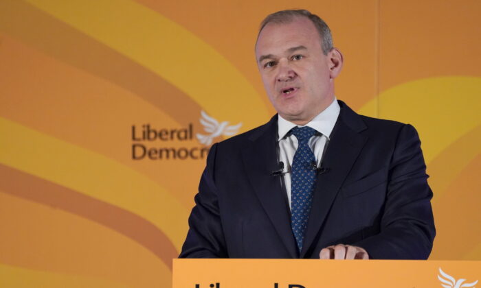 Liberal Democrats Party leader Sir Ed Davey on Sept. 19, 2021. (Ian West/PA Media)