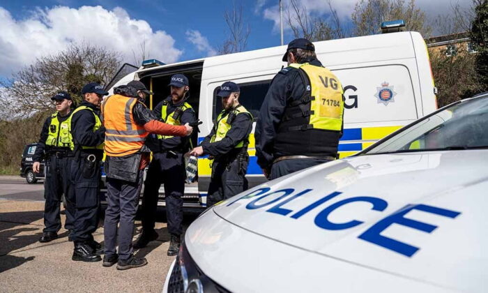 Police officers at a protest in Thurrock, Essex, on April 10. (Essex Police/PA)