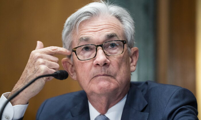 Federal Reserve Chairman Jerome Powell testifies before the Senate Banking Committee hearing, Thursday, March 3, 2022 on Capitol Hill in Washington. (Tom Williams, Pool via AP, File)