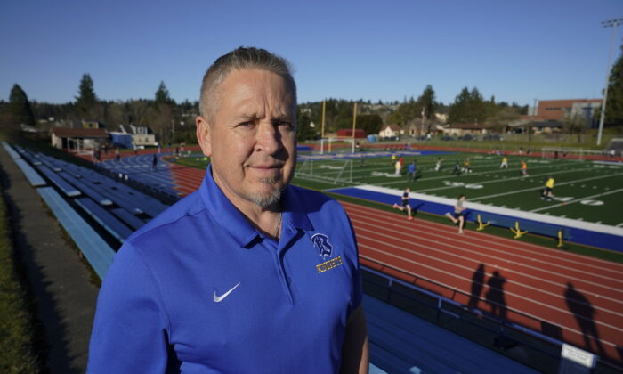 Joe Kennedy, a former assistant football coach at Bremerton High School in Bremerton, Washington, photo taken on March 9, 2022. (Ted S. Warren/AP Photo)