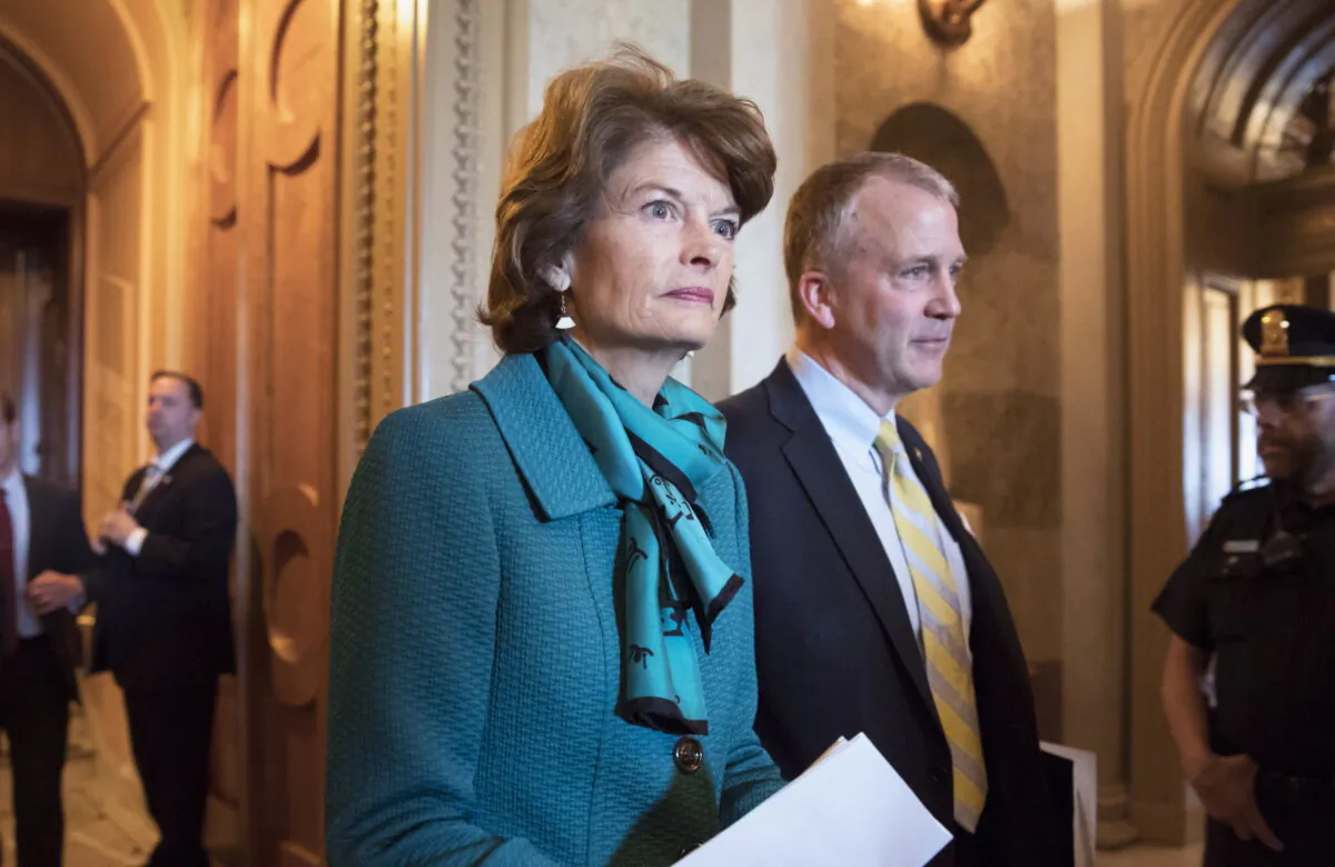 Sen. Lisa Murkowski, R-Alaska, and Sen. Dan Sullivan, R-Alaska, leave the chamber after a vote on Capitol Hill in Wash., on May 10, 2017. (J. Scott Applewhite/AP Photo, File)