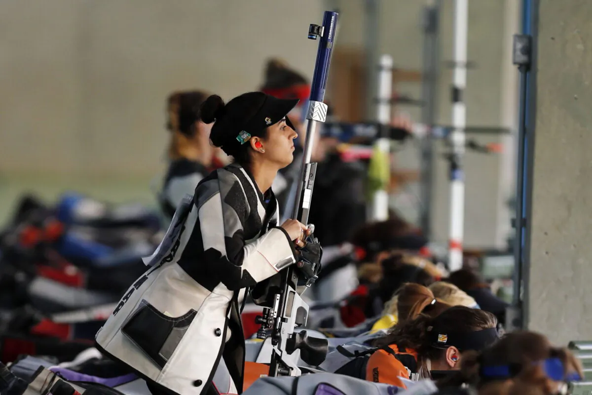 Yarimar Mercado Martinez, of Puerto Rico, competes during the women's 50-meter Rifle 3 Positions qualification, at the Olympic Shooting Center in Rio de Janeiro, on Aug. 11, 2016. (Hassan Ammar/AP Photo)