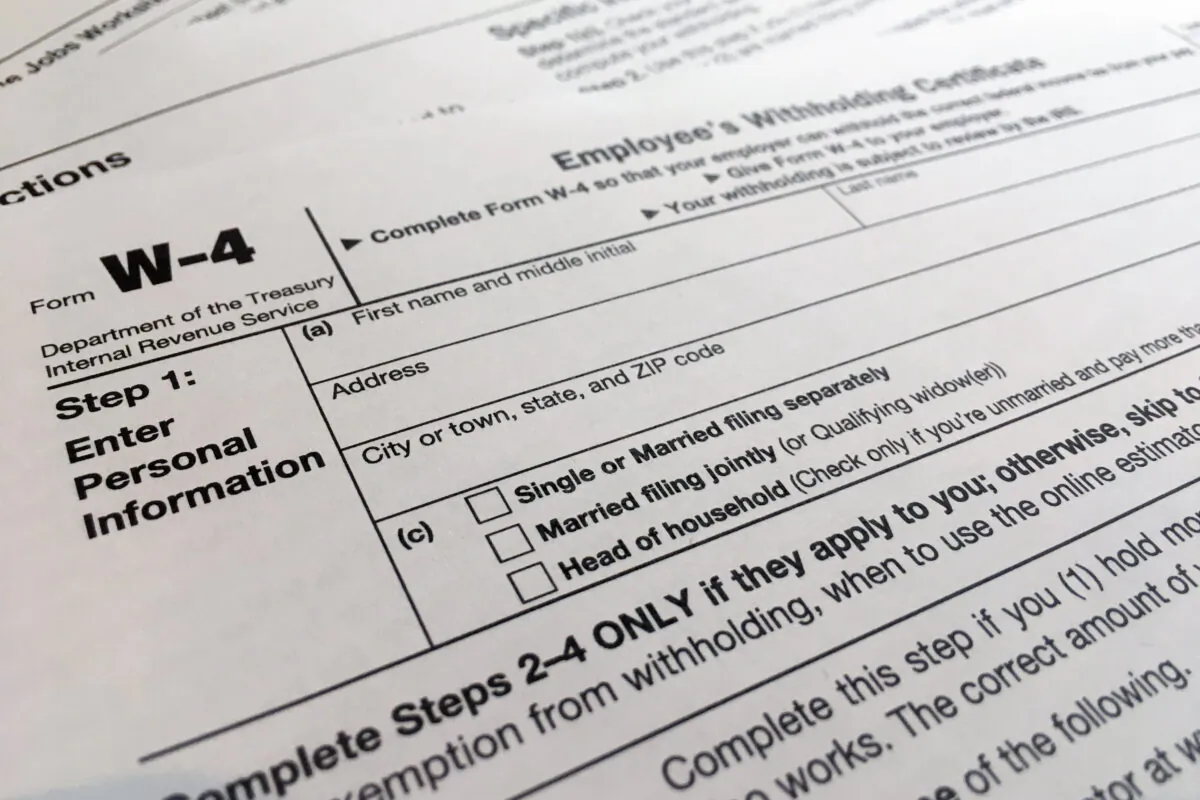 A W-4 tax form in New York, on Feb. 5, 2020. (Patrick Sison/AP Photo)