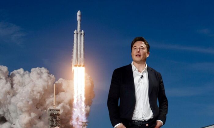 Elon Musk in front of a SpaceX launch scene. (Dan G/Flickr)