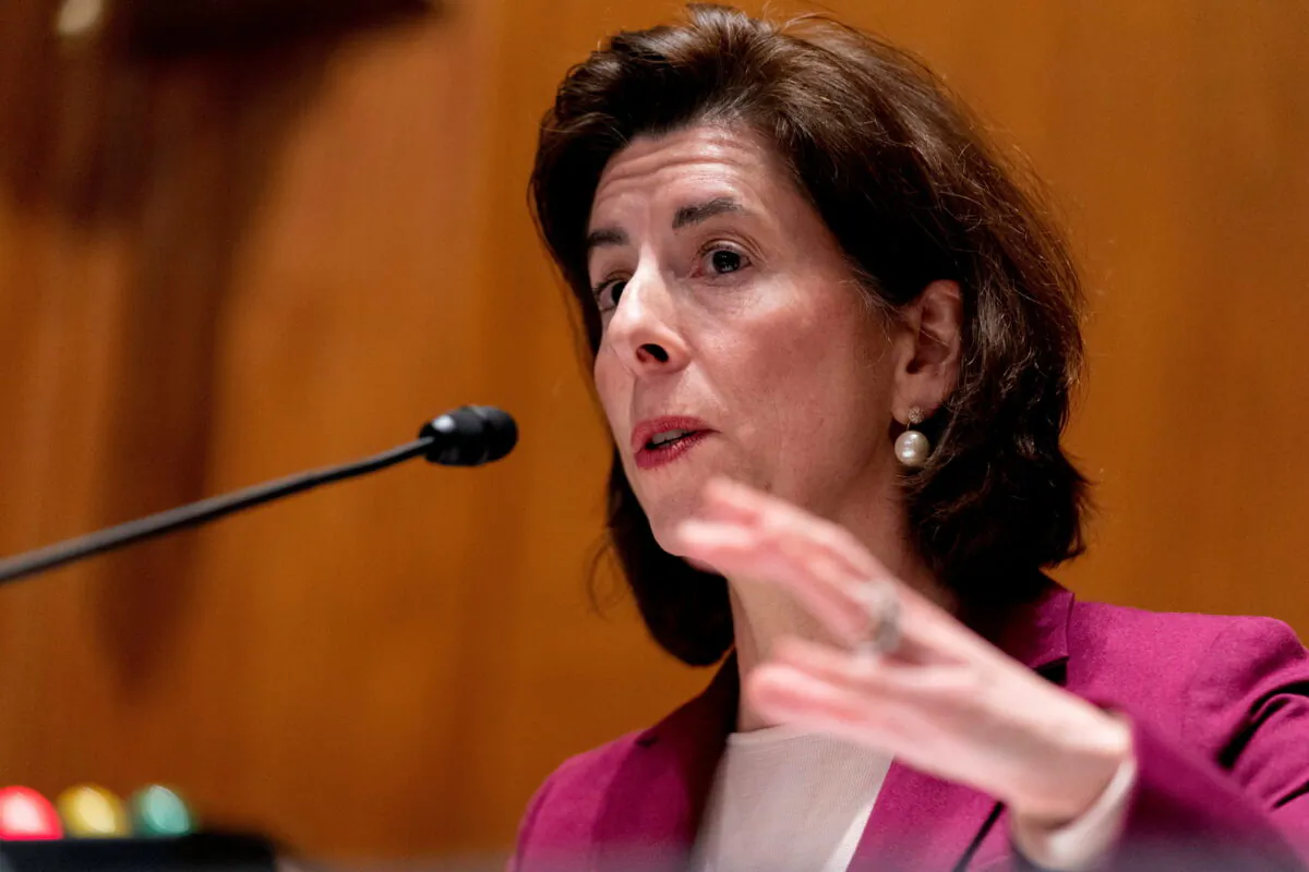 Commerce Secretary Gina Raimondo testifies before a Senate Appropriations Subcommittee on Capitol Hill in Washington on Feb. 1, 2022. (Andrew Harnik/Reuters)