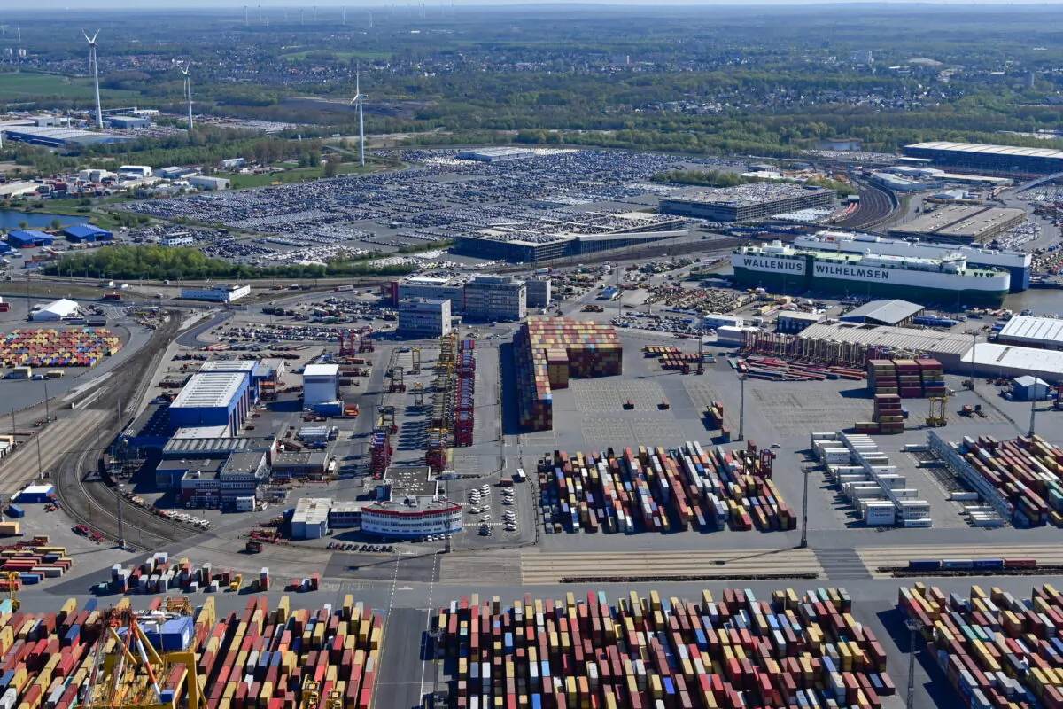 Cars intended for an export wait at the port for loading, as the spread of the coronavirus disease (COVID-19) continues in Bremerhaven, Germany, on April 24, 2020. (Fabian Bimmer/Reuters)