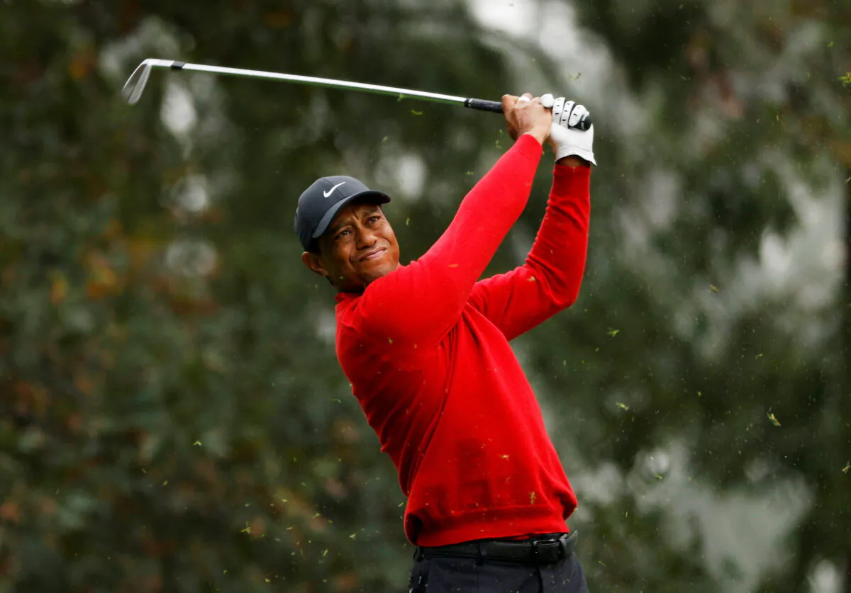 Tiger Woods on the 4th hole during the final round of The Masters, at Augusta National Golf Club in Augusta, Ga., on Nov. 15, 2020. (Mike Segar/Reuters)