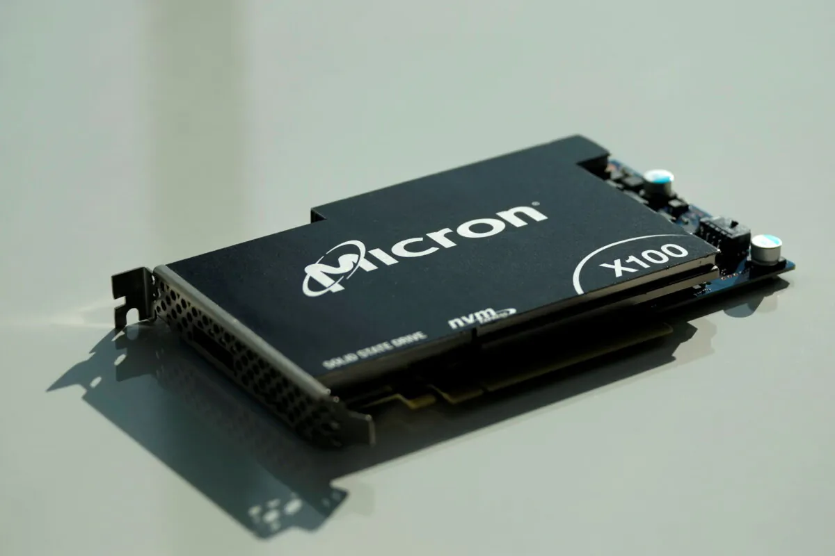 Micron Technology's solid-state drive for data center customers is presented at a product launch event in San Francisco, on Oct. 24, 2019. (Stephen Nellis/Reuters) 