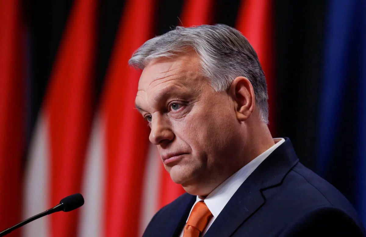 Hungarian Prime Minister Viktor Orban holds a news conference after the parliamentary election in Budapest, Hungary, on April 6, 2022. (Bernadett Szabo/Reuters)