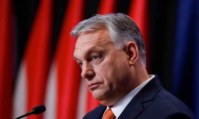 Hungarian Prime Minister Viktor Orban holds a news conference after the parliamentary election in Budapest, Hungary, on April 6, 2022. (Bernadett Szabo/Reuters)