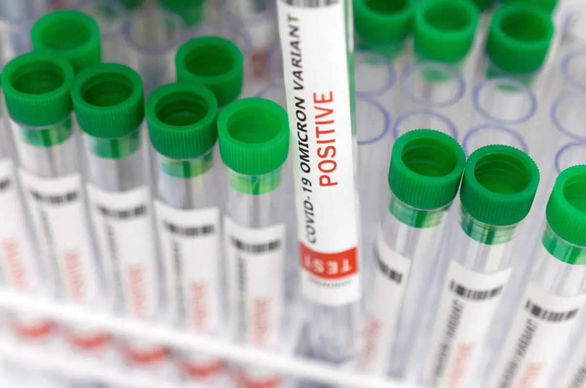 Test tubes labelled "COVID-19 Omicron variant test positive" are seen in this illustration picture taken Jan. 15, 2022. (Dado Ruvic/Reuters)