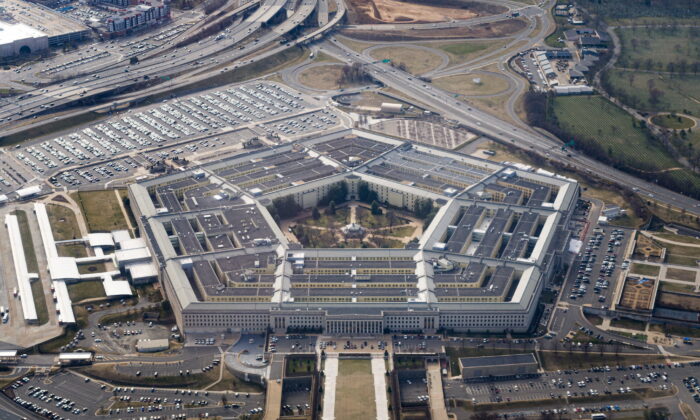 The Pentagon is seen from the air in Washington on March 3, 2022, more than a week after Russia invaded Ukraine. (Joshua Roberts/Reuters)