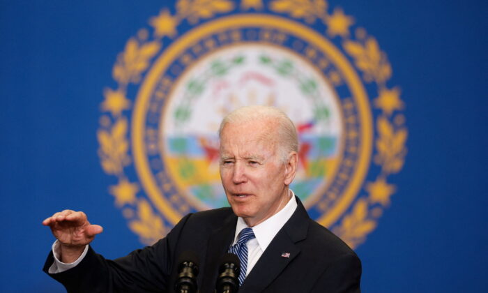 U.S. President Joe Biden delivers remarks on infrastructure projects at the Portsmouth Port Authority in Portsmouth, N.H. on April 19, 2022. (Reuters/Jonathan Ernst)