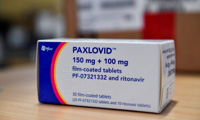 COVID-19 treatment pill Paxlovid in a box at Misericordia hospital in Grosseto, Italy, on Feb. 8, 2022. (Jennifer Lorenzini/Reuters)