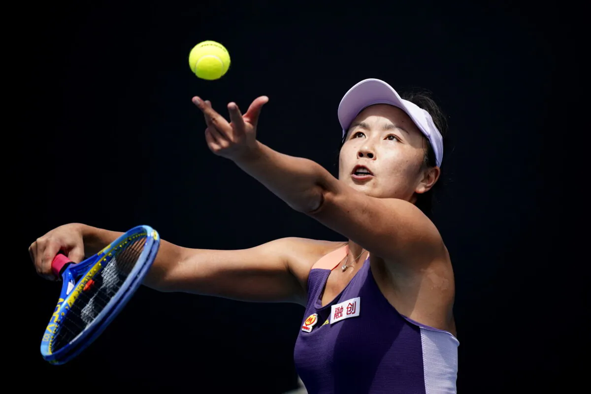 China's Peng Shaui during the first round match against Japan's Nao Hibino at the Australian Open in Melbourne Park, in Melbourne, Australia, on Jan. 21, 2020. (Kim Hong-Ji/Reuters)