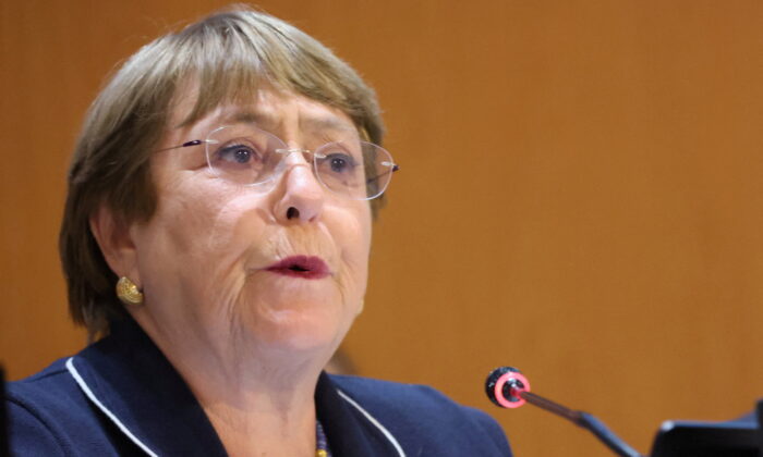 United Nations High Commissioner for Human Rights Michelle Bachelet attends the special session of the UN Human Rights Council, on the situation in Ukraine at the United Nations, in Geneva, on March 3, 2022. (Denis Balibouse/Reuters)