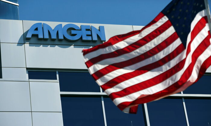 An Amgen sign is seen at the company's office in South San Francisco, Calif., on Oct. 21, 2013. (Robert Galbraith/Reuters)