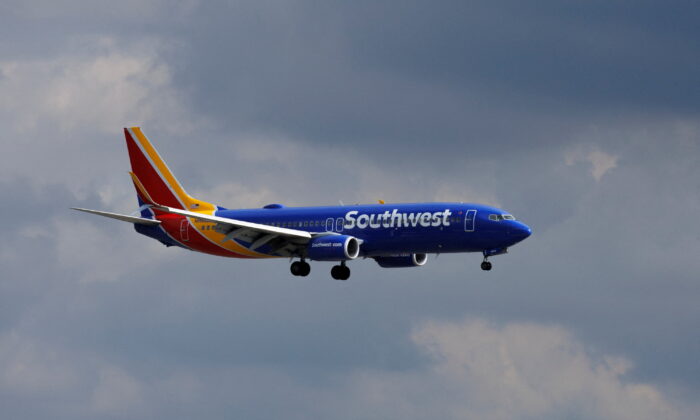 A Southwest Airlines commercial aircraft approaches to land at John Wayne Airport in Santa Ana, Calif. on Jan. 18, 2022. (Mike Blake/Reuters)