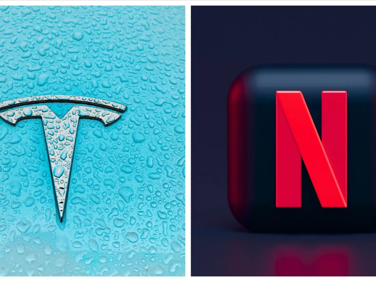 (Left) The logo of Tesla Inc. in a file photo; (Right)The logo of Netflix Inc. in a file photo. (Priscilla Du Preez and Alexander Shatov/Unsplash)