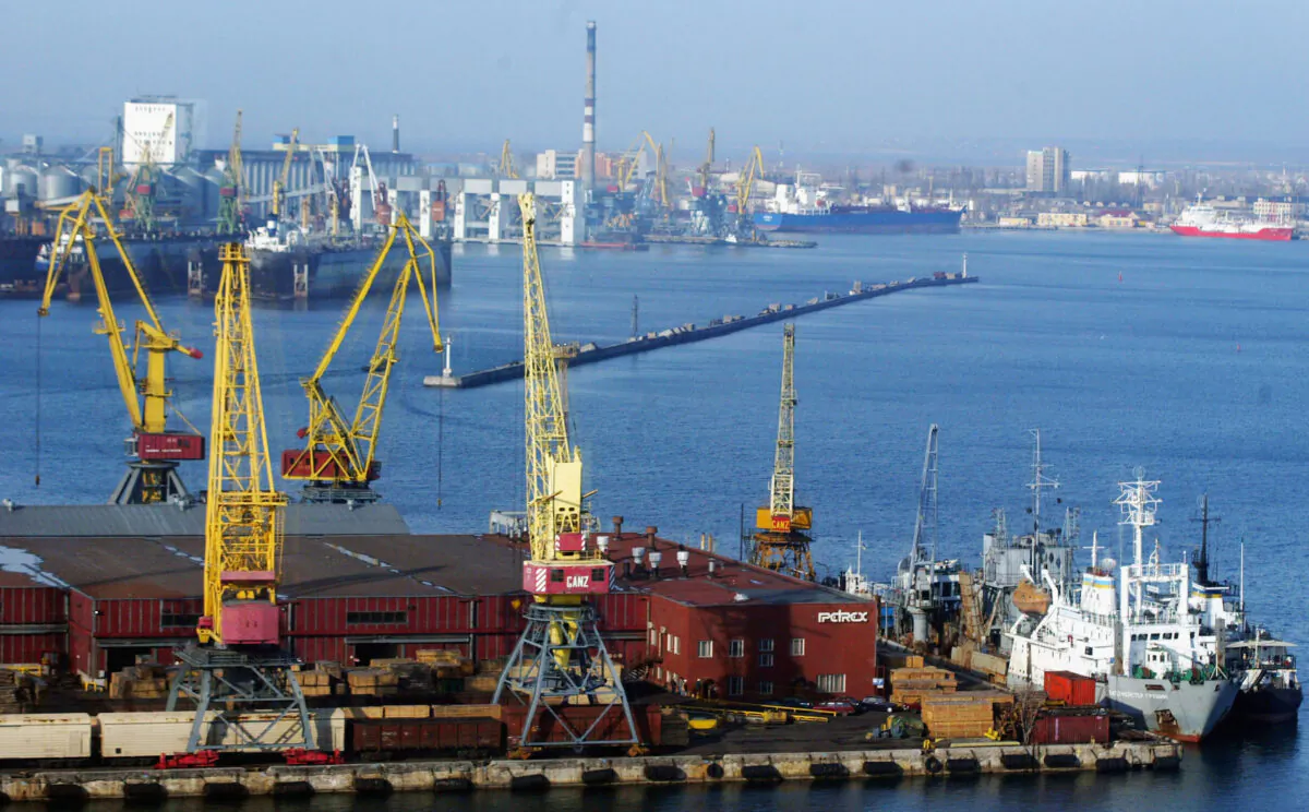 Cargo ships ply their trade in the Ukranian port city of Odessa on Dec. 8, 2004. (Uriel Sinai/Getty Images)