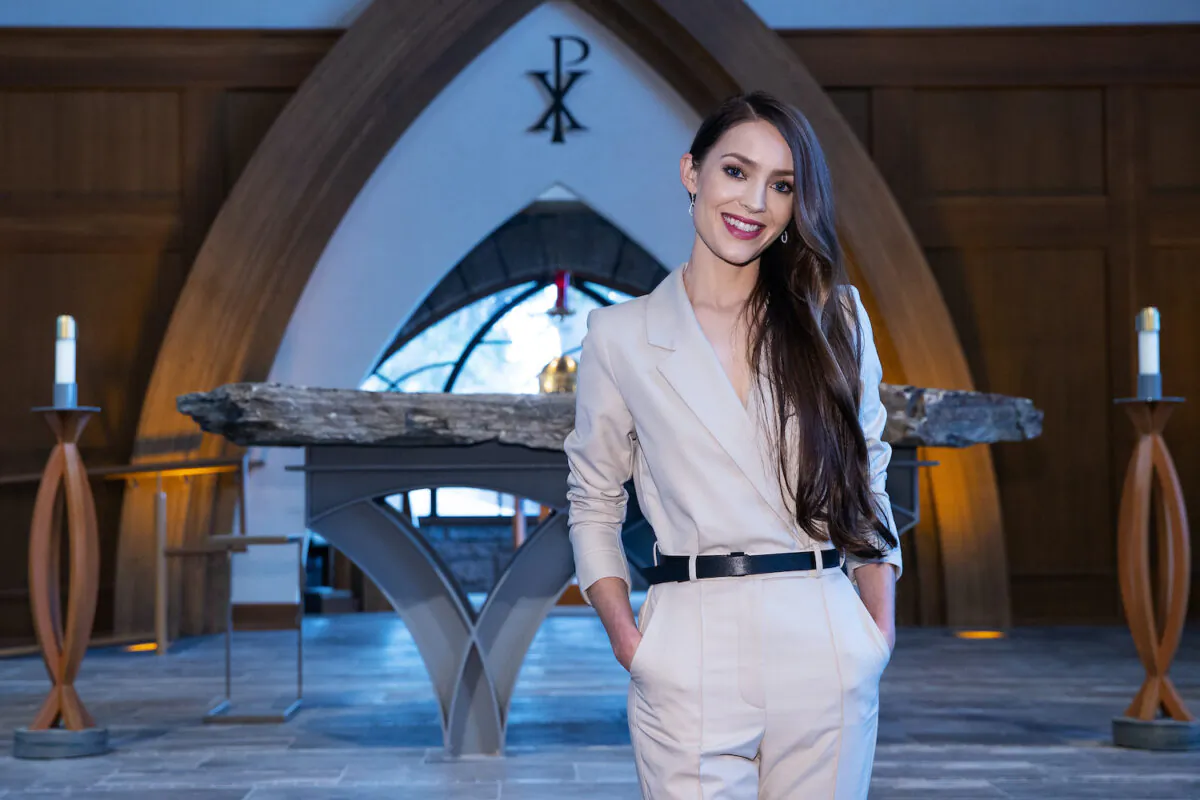 Director Rosalind Ross visits All Saints Chapel at Carroll College on behalf of the film Father Stu in Helena, Mont., on April 4, 2022. (Mat Hayward/Getty Images for Sony Pictures)