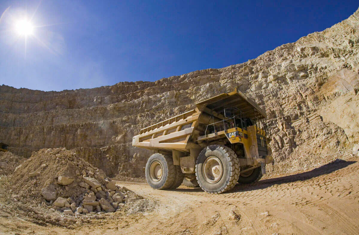 A 100-tonne Caterpillar truck descends to the bottom of the Sue E open-pit uranium mine at Areva Resources Canada's McClean Lake site in McClean Lake, Saskatchewan, in this file photo. (David Boily/AFP via Getty Images)