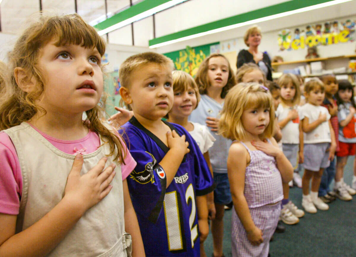 Kindergarten students recite the Pledge of Allegiance in Sunderland, Md., in this 2002 file photo. (Mark Wilson/Getty Images)