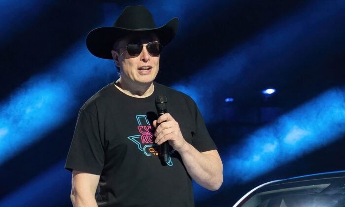 CEO of Tesla Motors Elon Musk speaks at the Tesla Giga Texas manufacturing "Cyber Rodeo" grand opening party in Austin, Texas, on April 7, 2022. (Suzanne Cordeiro/AFP via Getty Images)