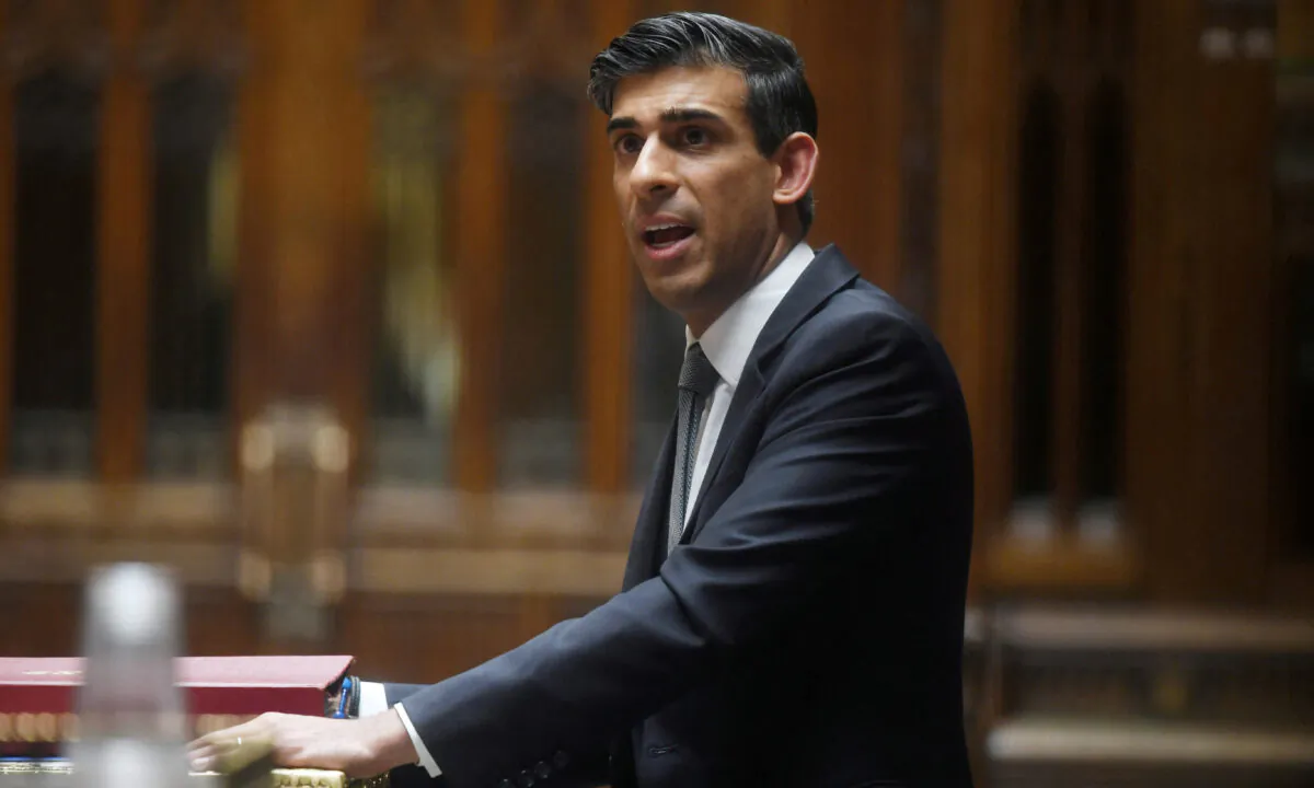 British Chancellor of the Exchequer Rishi Sunak speaks at the House of Commons in London on March 23, 2022. (UK Parliament/Jessica Taylor/Handout via Reuters)
