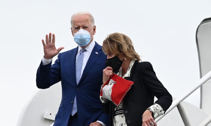 Joe Biden, who was then the Democratic presidential candidate, talks with his sister Valerie Biden Owens as he arrives in Columbus, Georgia, on Oct. 27, 2020. (Jim Watson/AFP via Getty Images)