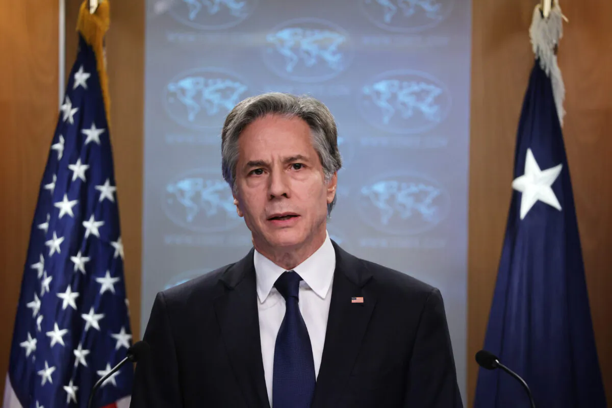 U.S. Secretary of State Antony Blinken speaks on human rights at the State Department on April 12, 2022 in Washington. Secretary Blinken delivered remarks to the press on the release of the 2021 Country Reports on Human Rights Practices. (Alex Wong/Getty Images)