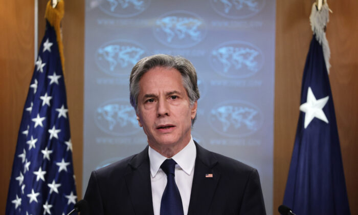 U.S. Secretary of State Antony Blinken speaks on human rights at the State Department on April 12, 2022 in Washington. Secretary Blinken delivered remarks to the press on the release of the 2021 Country Reports on Human Rights Practices. (Alex Wong/Getty Images)
