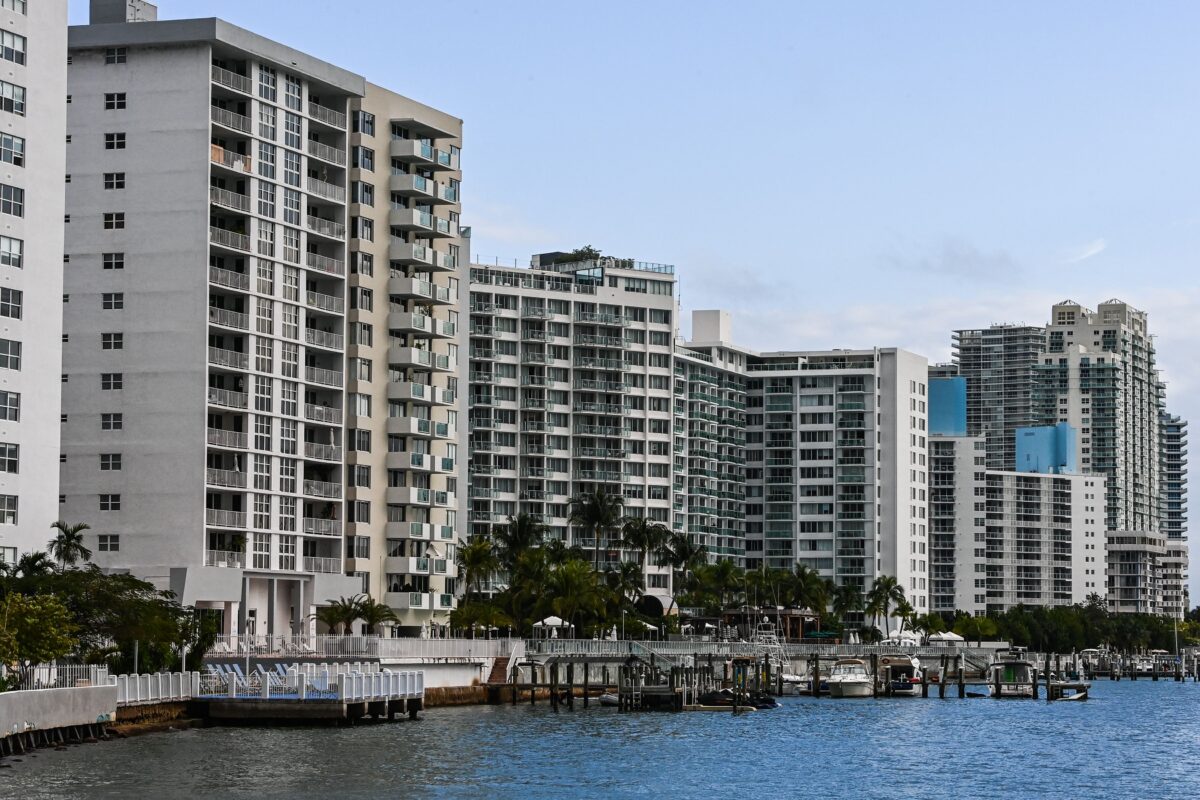 Miami Beach, Florida, residential towers on January 20, 2022. (CHANDAN KHANNA/AFP via Getty Images)