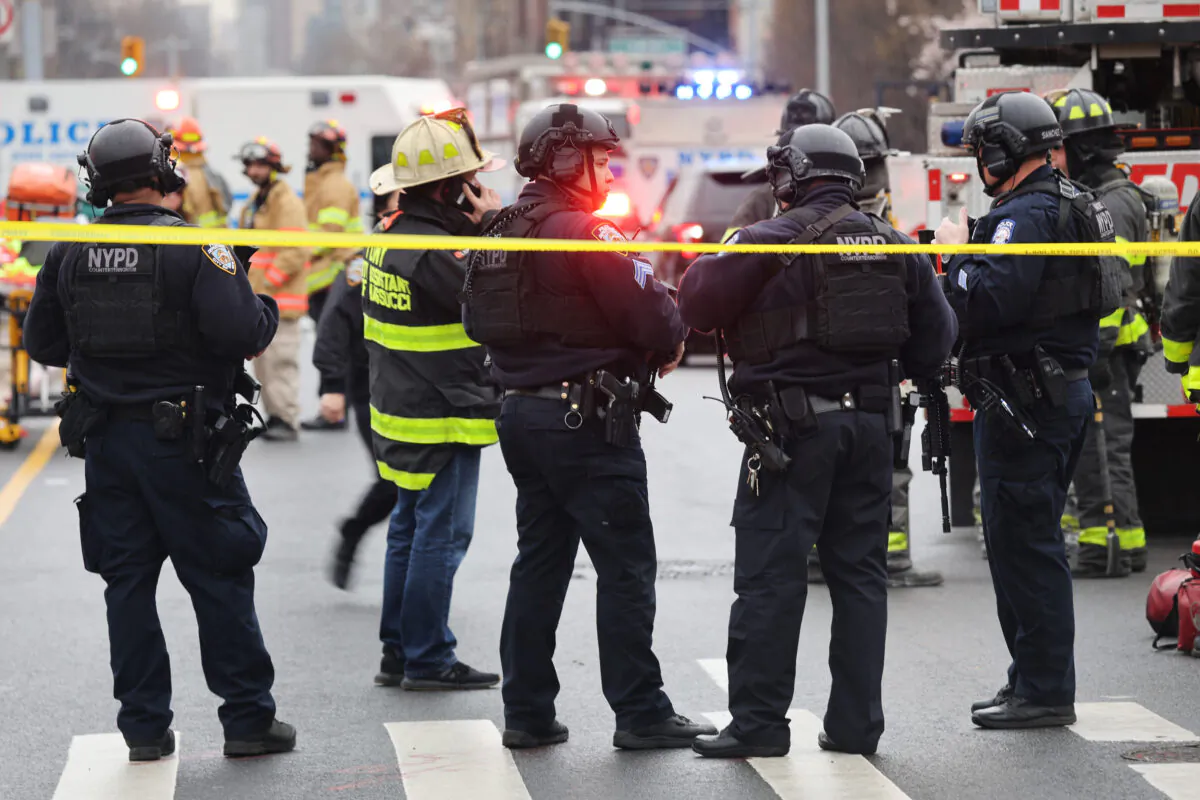 Police and emergency responders gather at the site of a reported shooting of multiple people outside of the 36 St subway station in the Brooklyn borough of New York City on April 12, 2022. (Spencer Platt/Getty Images)