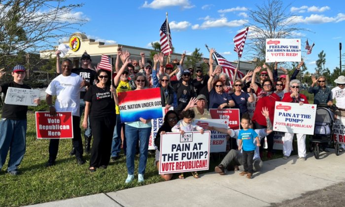 Scott Presler and his supporters pose for a photo during a voter registration drive at a gas station in St. John's County, Fla., on April 9, 2022. (Courtesy of Scott Presler)