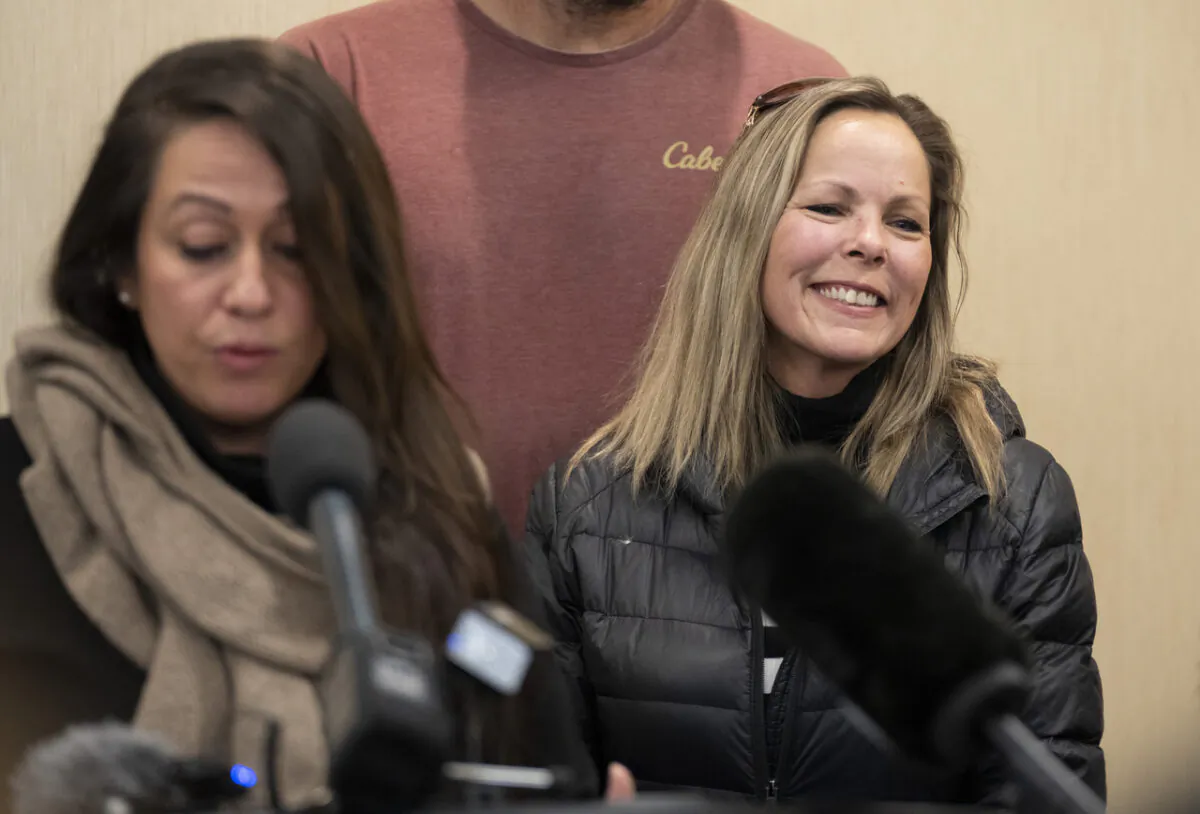 Tamara Lich, an organizer of the Freedom Convoy protest, smiles during a news conference in Ottawa on Feb. 3, 2022. (Adrian Wyld/The Canadian Press)
