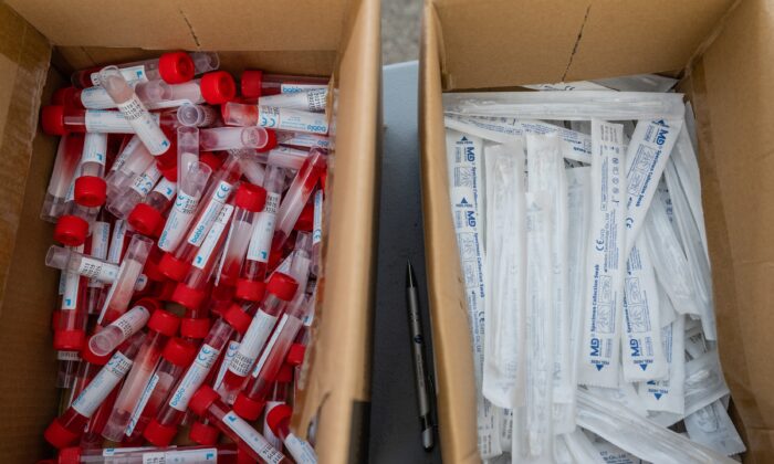 Materials at a COVID-19 testing site in a file photograph. (Jon Cherry/Getty Images)