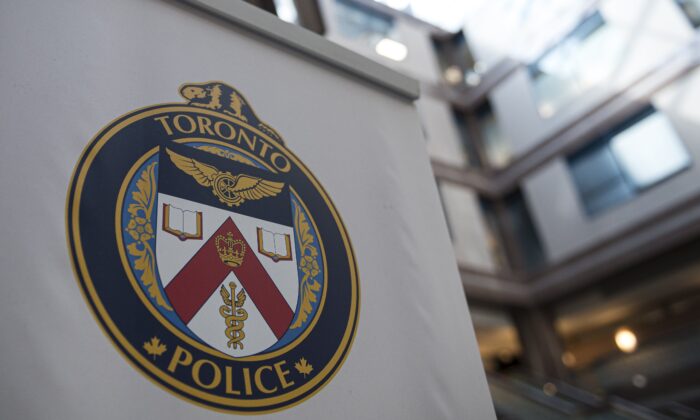 A logo at the Toronto Police Services headquarters, in Toronto, on Aug. 9, 2019. (The Canadian Press/Christopher Katsarov)