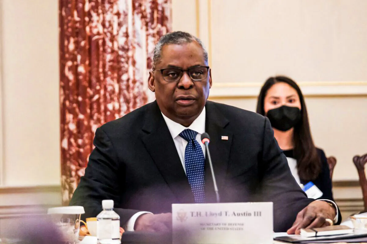 U.S. Secretary of Defense Lloyd Austin delivers remarks at the fourth U.S.-India 2+2 Ministerial Dialogue at the State Department in Washington on April 11, 2022. (Michael McCoy/POOL/AFP via Getty Images)