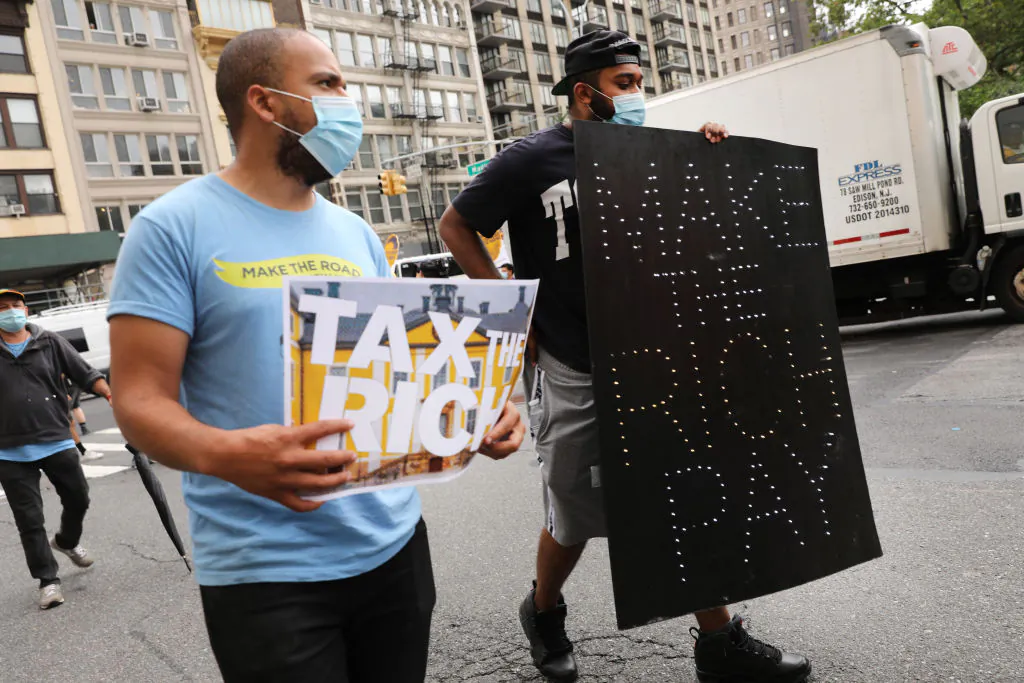 People participate in a "March on Billionaires" event in New York City on July 17, 2020. (Spencer Platt/Getty Images)