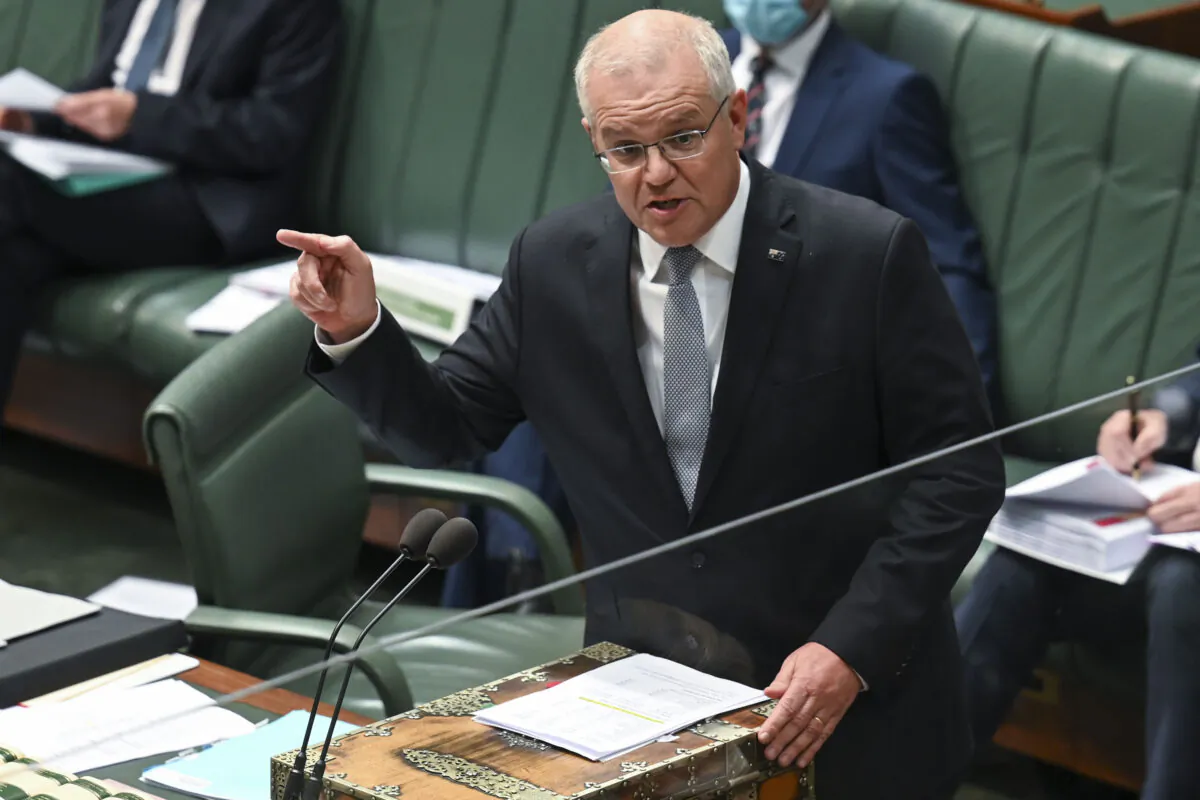 Australian Prime Minister Scott Morrison speaks during question time in the House of Representatives at Parliament House in Canberra, Australia, on March 30, 2022. (Martin Ollman/Getty Images)