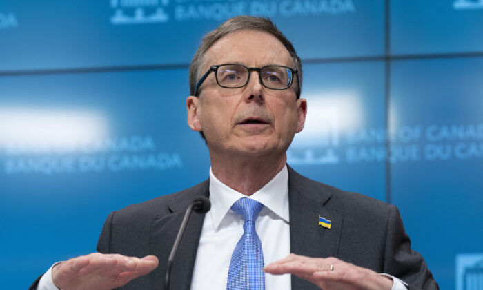 Bank of Canada Governor Tiff Macklem speaks at a news conference in Ottawa on April 13, 2022. The central bank raised its key interest rate by 50 basis points. (The Canadian Press/Adrian Wyld)