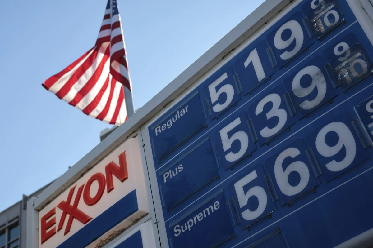 Prices for gas at an Exxon gas station on Capitol Hill are seen March 14, 2022. (Win McNamee/Getty Images)