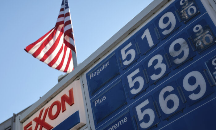 Prices for gas at an Exxon gas station on Capitol Hill are seen March 14, 2022. (Win McNamee/Getty Images)