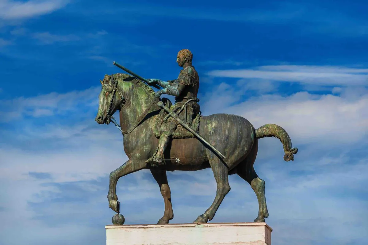 Gattamelata bronze equestrian statue, in the historic center of Padua, erected by the famous renaissance artist Donatello in 1453. (Cris Foto/Shutterstock)