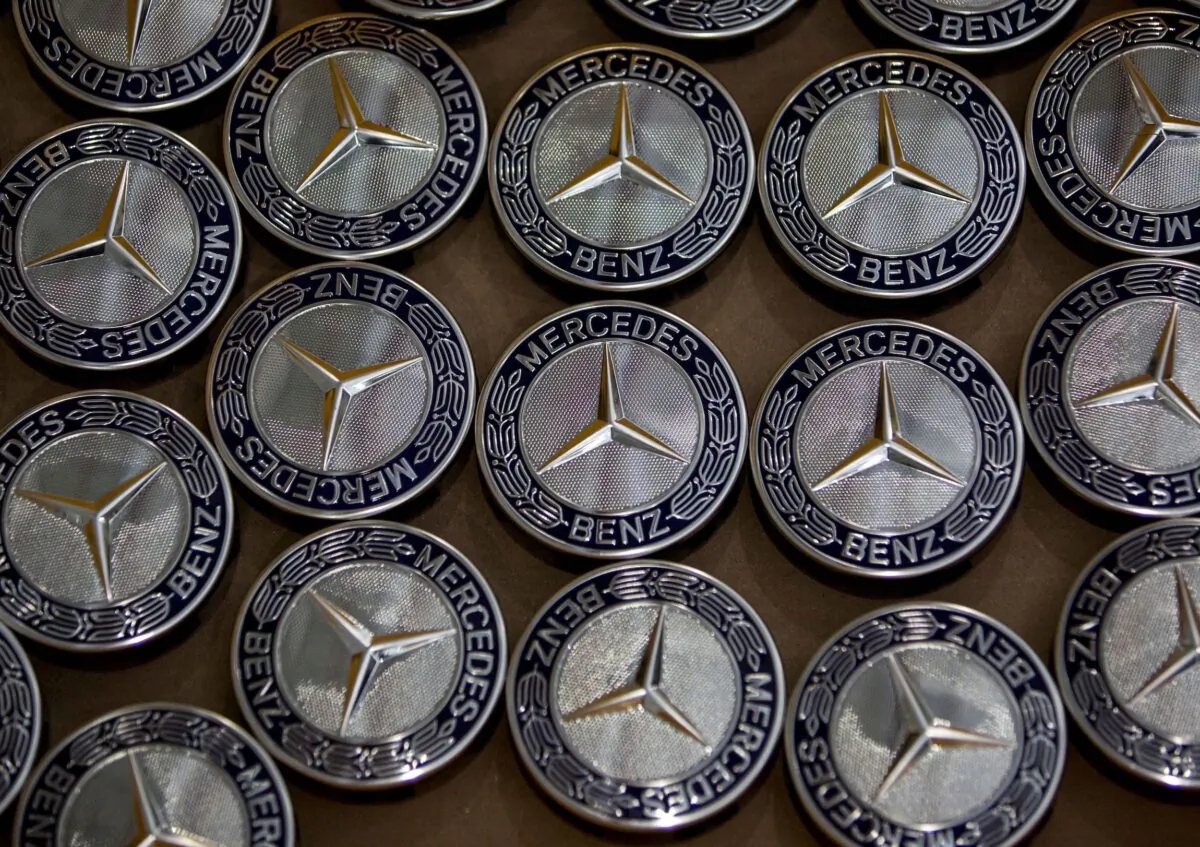 Mercedes-Benz logos are seen at the company's vehicle assembly plant in Chakan, outside Pune, India, on June 11, 2015. (Danish Siddiqui/Reuters)